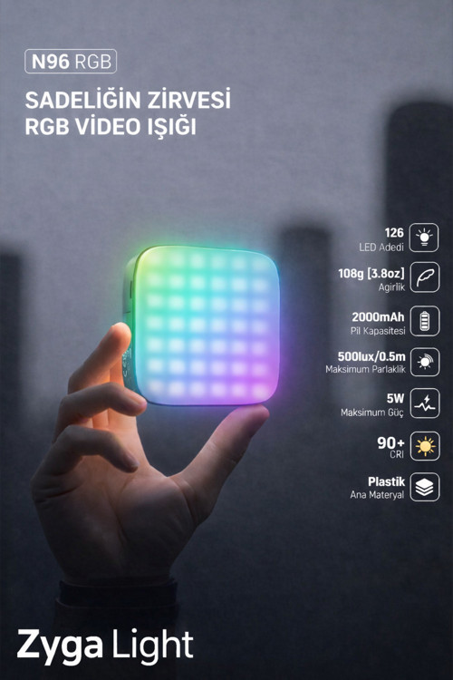 RGB LED video Selfie Işığı 2000Mah batarya Mıknatıslı Magnet | 126 LED | 3000–9000K Ayarlı Tripod Kamera Uyumlu