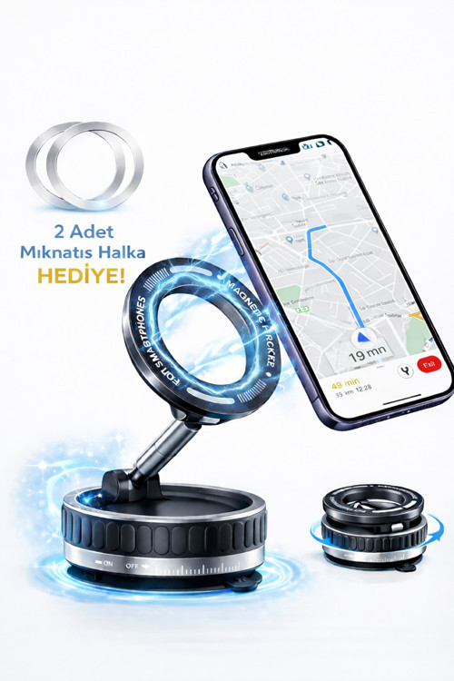 360° Dönebilen Manyetik Araç İçi Telefon Tutucu | Vakumlu Güçlü Mıknatıs | Ayarlanabilir Universal