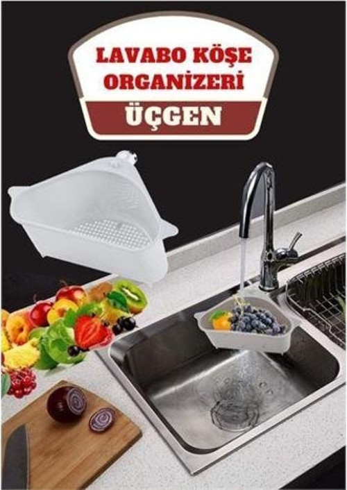 Barazza Üçgen Lavabo Köşe Süzgeçli Organizer BEYAZ 716632