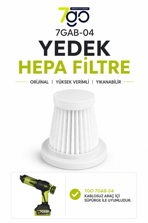 7GAB-04 Uyumlu Yedek HEPA Filtre – Araç İçi Süpürge Filtre Seti | Yıkanabilir, Yüksek Filtrasyon