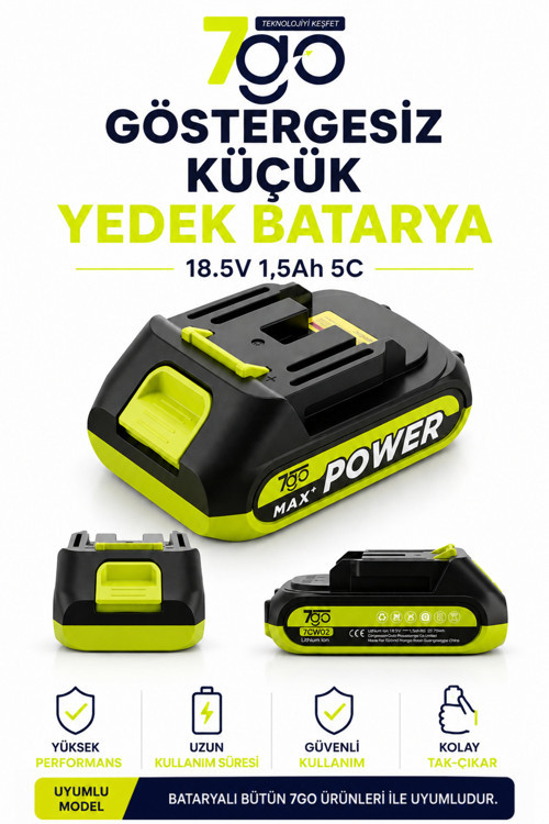 Göstergesiz Küçük Batarya | 18.5V 1.5Ah 5C Li-Ion Yedek Batarya | Ürünleri ile Uyumlu | Hızl