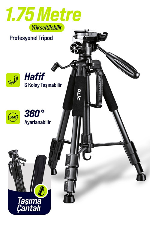 NP-8850 1.75 Metre Profesyonel Alüminyum Tripod | 360° Döner Başlık | Taşıma Çantalı | 3KG Taşı
