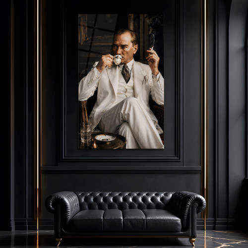 Atatürk Türk Kahvesi Cam Tablo | Mustafa Kemal Atatürk Portresi | Salon Ofis Duvar Dekoru