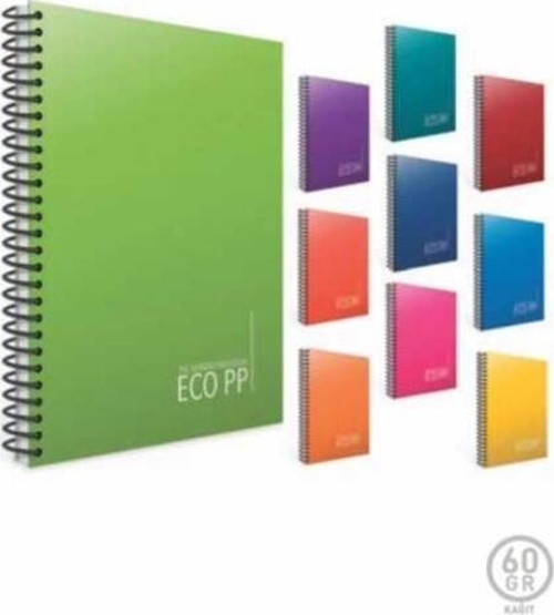 Spiralli Defter Eko Plastik Kapak Kareli 80 Yaprak A4 2030 (Karışık Renk 1 Adet)