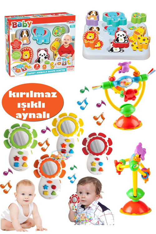 Sevimli Hayvanlar Bultak Mama Sandalyesi Eğlencesi Vantuzlu Işıklı Aynalı Telefon Set