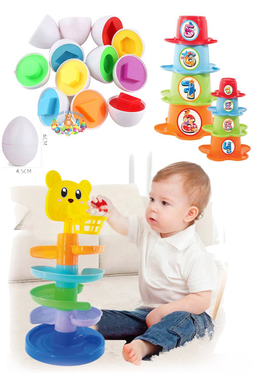 Geometrik Yumurta Eşleme Papatya Resimli Kule Sesli Dönen Top Kule