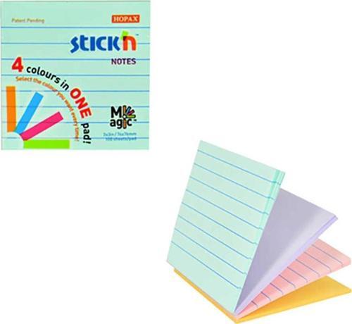 Stickn 76X76Mm Magic Çizgili 4 Pastel Renk 100 Yaprak Yapışkanlı Not Kağıdı 4-2157700-5001