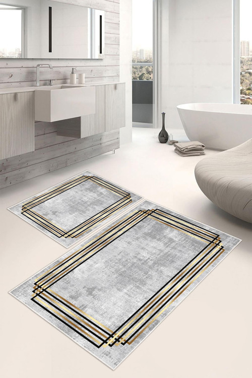 Dijital Baskılı Çerçeveli Kaymaz Taban 2li Set Banyo Paspası Klozet Takımı (50x60cm-60x100cm)