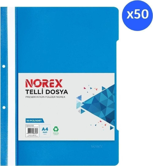 Norex A4 Telli Dosya Mavi ul50t-130 (50 Li Paket)