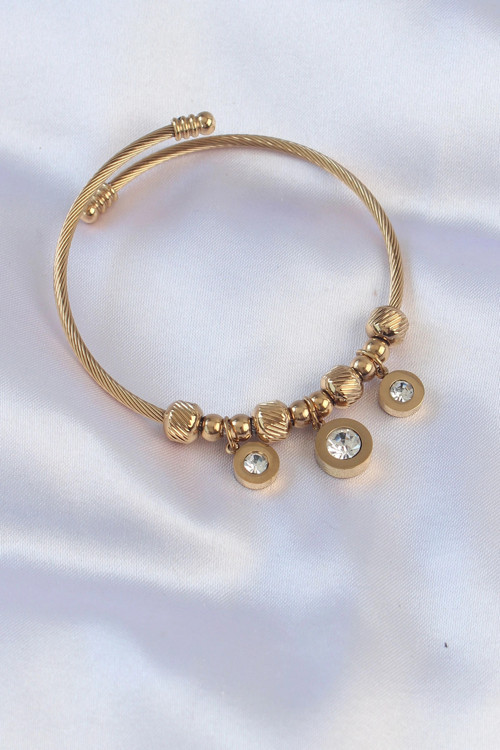 316L Çelik Gold Renk Zirkon Taşlı Model Charm Bileklik TJ-BB6089