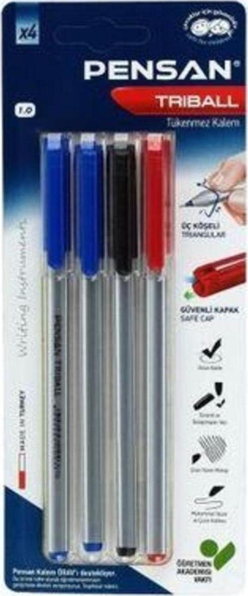 Tükenmez Kalem Triball 4 Lü Set (Mavi-Siyah-Kırmızı)