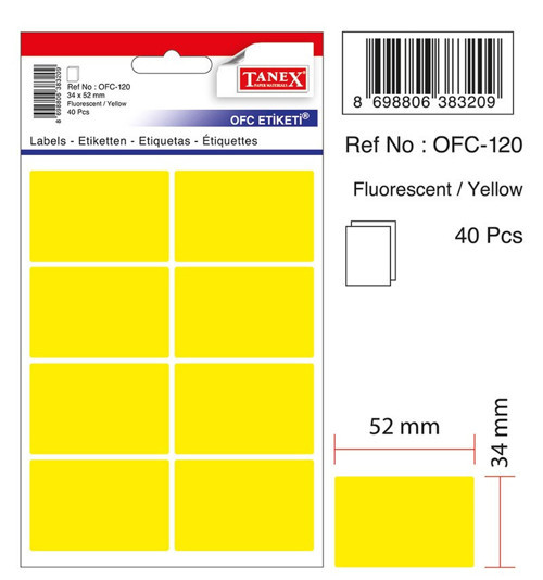 Tanex Ofis Etiket Ofc-120 Flo Sarı 5 Adet