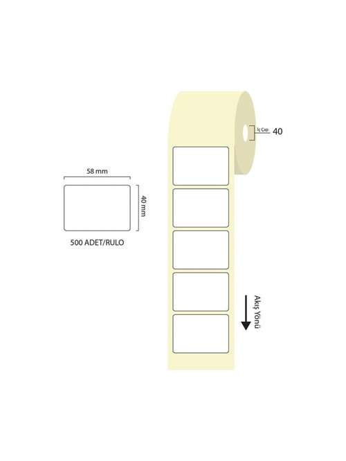 Tanex Eco Termal Barkod Etiketi 58 mm x 40 mm 40 mm çaplı 500'lü 1 Rulo