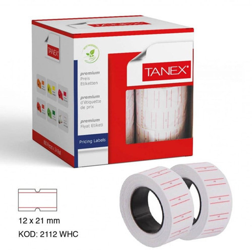 Tanex Fiyat Etiketi 12x21 Çizgili Beyaz 800'lü 12'li Paket