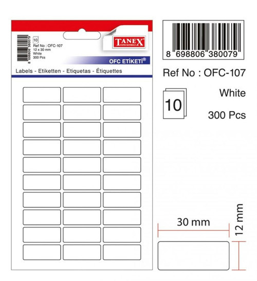 Tanex Ofis Etiket Ofc-107 Beyaz 10 Adet