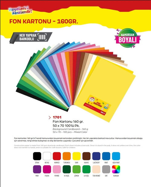 Mileo Fon Kartonu 160gr 50x70 100'lü Paket Lacivert Hamurdan Boyalı 1701
