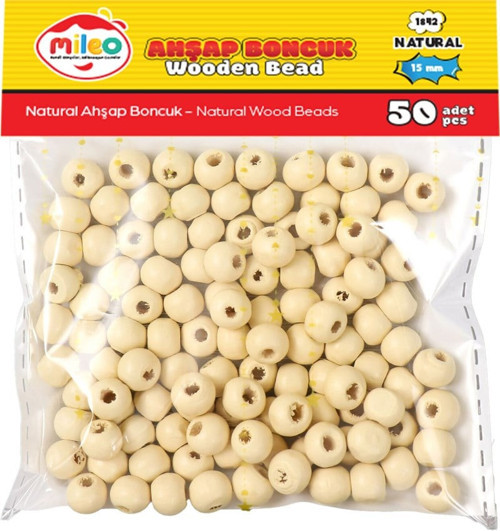 Mileo Ahşap Boncuk 15 Mm Naturel 50'li Paket 1842