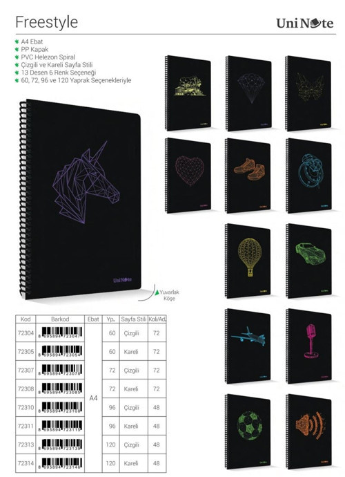 Freestyle PP Kapak A4 Spiralli 60 Yaprak Çizgili Defter 12'li Paket