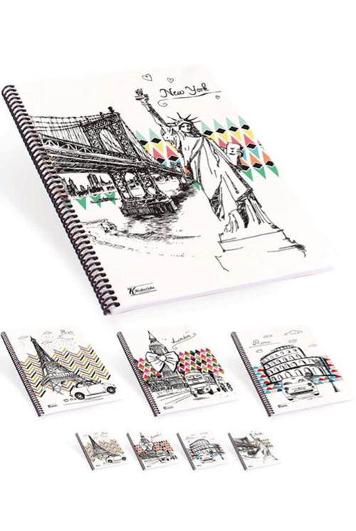 Defter A4 Spralli Plastik Kapak World Cities 80 Yaprak Kareli