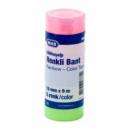 Renkli Şeffaf Bant Seti - 18mm x 9m x 6 Renkli Set