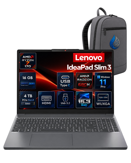 IdeaPad Slim 3 AMD Ryzen 7 170 16 GB DDR5 4 TB SSD Radeon 680M 15.3'' WUXGA IPS 60Hz Windows 11 Pro Dizüstü Bilgi