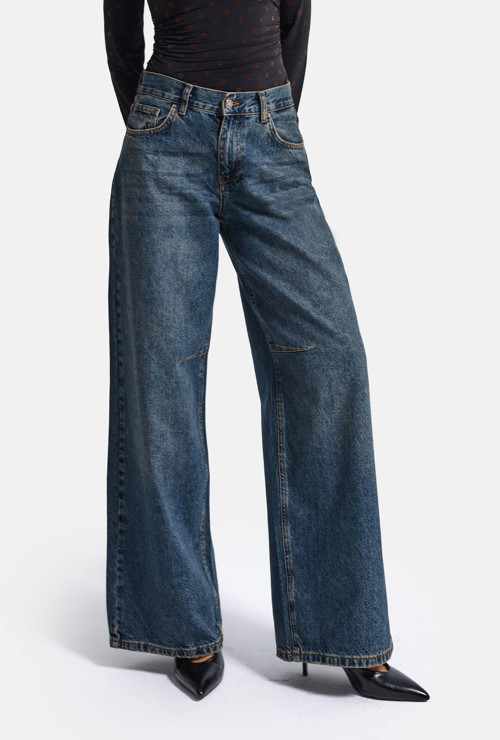 Kadın 2w6-8 Wide Leg Loose Fit Orta Bel Denim Jean