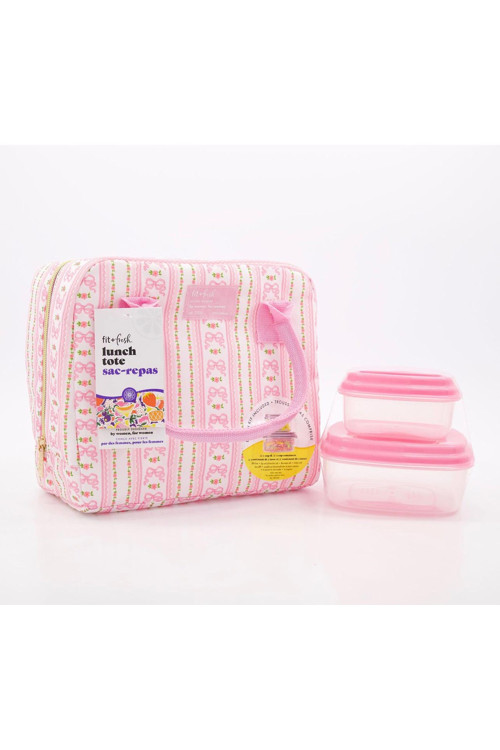 Fit & Fresh Termal Beslenme Çantası Seti - Pembe Fiyonklu Isı Yalıtımlı Yemek Çantası ve Saklama Kapları