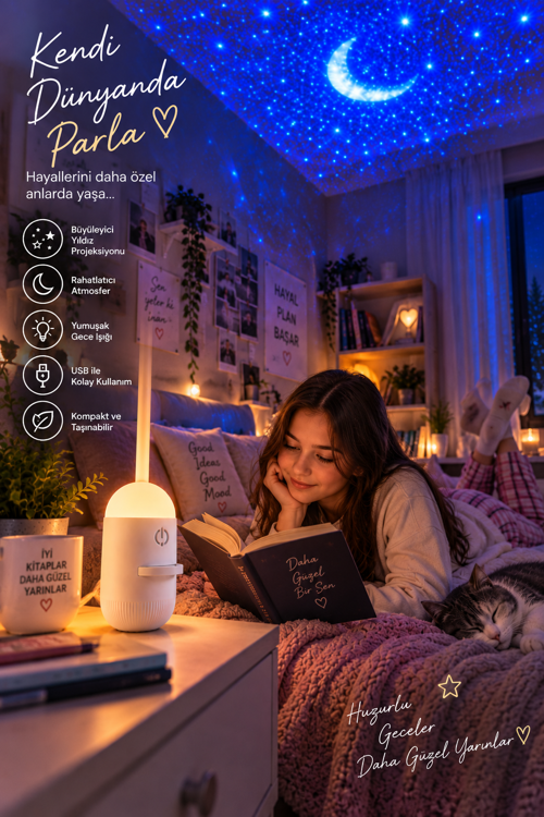 tekno Çocuk Odası İçin Yıldızlı Gökyüzü Projeksiyon Gece Lambası 2026
