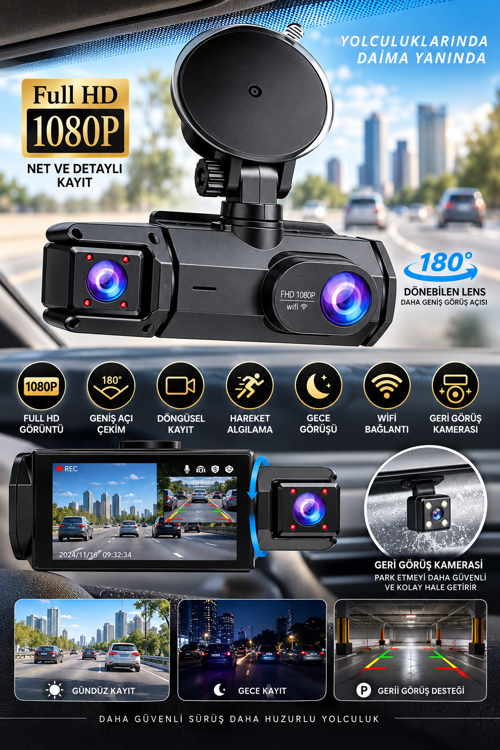 tekno Full HD 1080P Çift Kamera 180° Geniş Açı WiFi Şarjlı Kullanım 2026