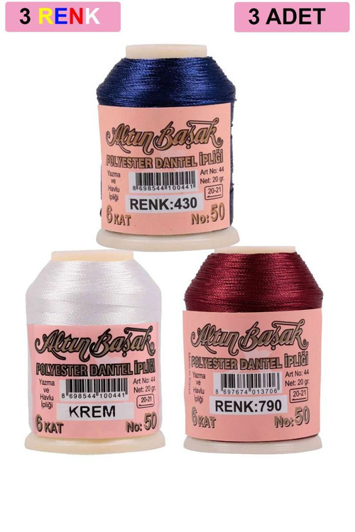 3 Adet Altınbaşak Oya ve Dantel İpi 20 gr - Royaleks - No: - 790 - 430