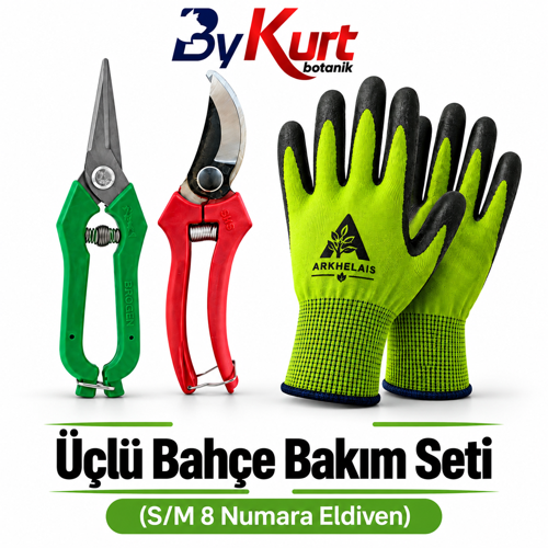 Bahçe Bakım Seti Üçlü Budama Makası Hasat Makası Eldiven 3 Parça