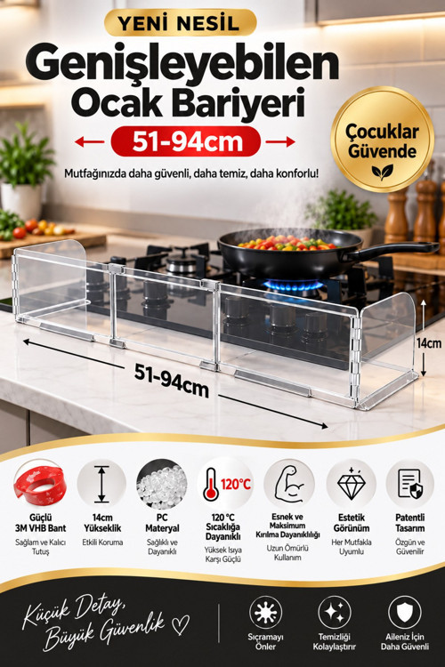 - Yeni Nesil Genişleyebilir Ocak Bariyeri 51-94cm - Esnek ve Güçlü