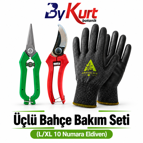 Bahçe Bakım Seti Üçlü Budama Makası Hasat Makası Eldiven 3 Parça