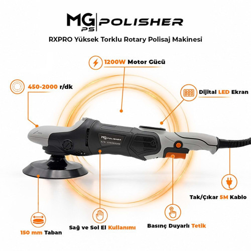 PS RPV002 Yüksek Torklu Rotary Polisaj Makinesi 1200W | Dijital LED Ekran Profesyonel Pasta Cila
