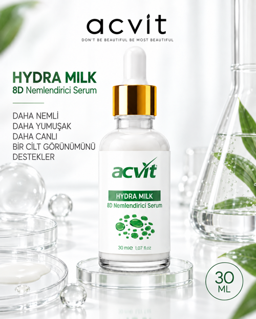 Hydra Milk 8D Hyaluronik Asit Nemlendirici Serum 30 ML | Yoğun Nem & Bariyer Güçlendirici
