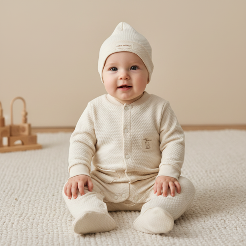 Unisex Bebek Uzun Kollu Şapkalı Çıtçıtlı Tulum 9-24 Ay