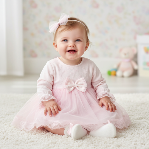 Mevlüt Kına Düğün Abiye Kız Bebek Uzun Kollu Tüllü Elbise 0-9 Ay