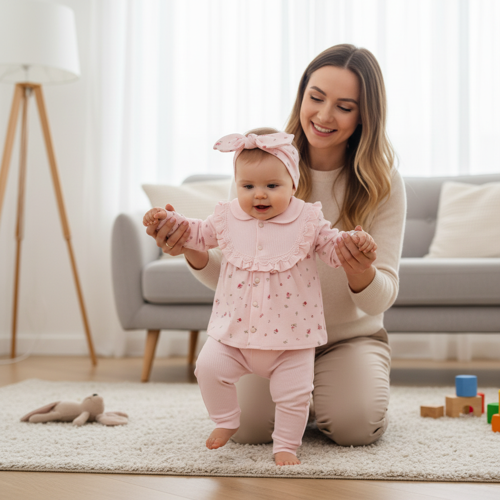 Kız Bebek Uzun Kollu Bandanalı 3'lü Takım 3-9 Ay