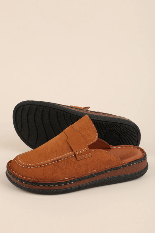 Hakiki Deri Unisex Sabo Terlik | Anatomik Yumuşak Tabanlı hkm.41 Taba Nubuk