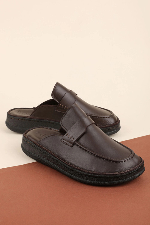 Hakiki Deri Unisex Sabo Terlik | Anatomik Yumuşak Tabanlı hkm.41 Kahverengi