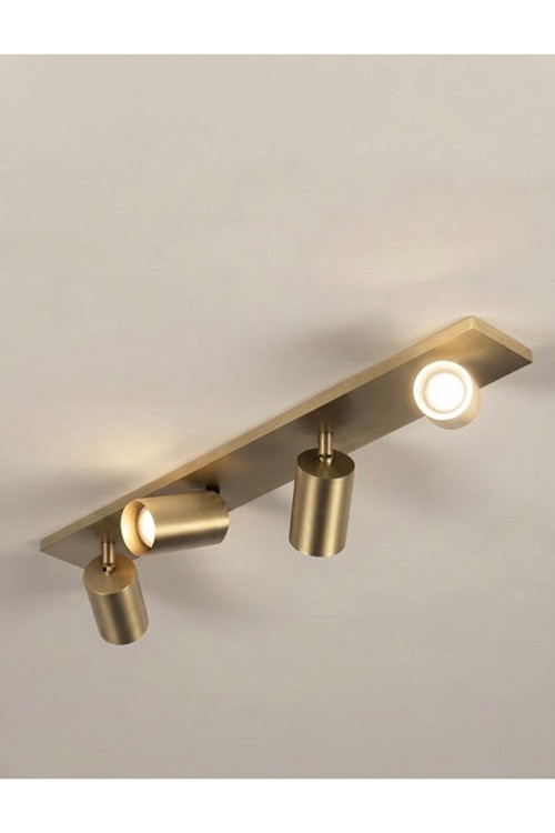 GU10 Duy Günışığı 3000k Dörtlü Mat Altın Gold Kaplama 4'lü Mafsallı Hareketli Başlıklı Dikdörtgen Metal Tavan Avizesi ve Modern Duvar Aplik Armatür Spot Lamba LED Spot Avize