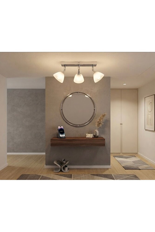Üçlü Konik Mat Opal Beyaz Cam Krom Kaplama Ayna Efektli 3'lü Hareketli Mafsallı Cam Mat Opal Beyaz Camlı Modern Koridor Avize Antre Aydınlatma