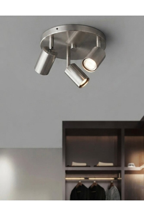 3’lü Hareketli Üçlü LED Spot Avize Mat İnox Kaplama Metal Gövde GU10 OS RAM LED Tasarruflu Ampullü Yön Verilebilir Modern Tavan Aydınlatma Avize