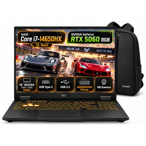 Tuf Gaming F16 FX608JMI-TU403 RTX5060 Intel Core I7 14650HX 16GB 512GB 16'' Fhd Windows 11 Pro Taşınabilir Bilgisayar +