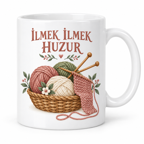 İlmek İlmek Huzur Örgü ve Yumak Tasarımlı Porselen Kupa