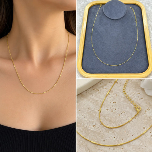 💎 Premium Parlak ve Şık Gold Renk İnce 316L Çelik Kadın Zincir Kolye (45cm)