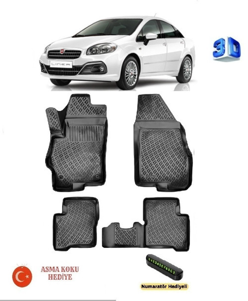 Fiat Linea 2007 Sonrası Uyumlu 3D Havuzlu Paspas ASMA KOKU VE NUMARATÖR HEDİYELİ