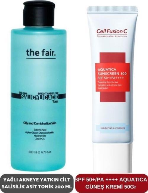 Yağlı Akneye Yatkın Cilt Salisilik Asit Tonik 200 ml ve SPF 50+/PA Aquatica Güneş Kremi 50 ml