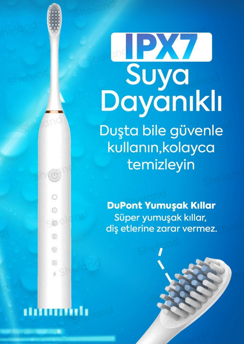 Şarjlı elektrikli diş fırçası IPX7 su geçirmez 42.000 titreşim 6 mod sonic 3 + 1 başlık