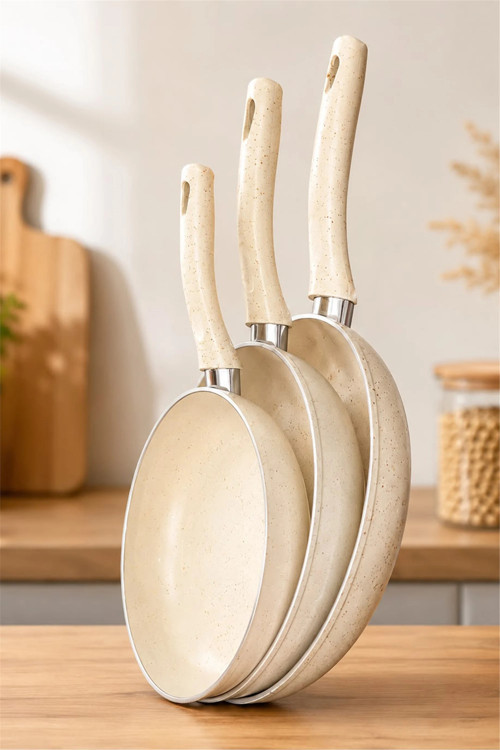 Çetcook 3'Lu Tava Setı 20-24-26 Cm Krem